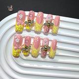 Honey Bee Floral Sweet Crystal Press On Nails