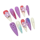 Long-pointed summer colorful contrasting colors Handmade Press-on Nails polka dot stamen long nail patch｜365nails