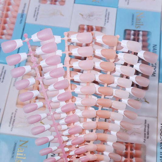 Nail Tips New  French press on nails 240 pieces boxed fake nail manicure work in progress matte full sticker French nail piece