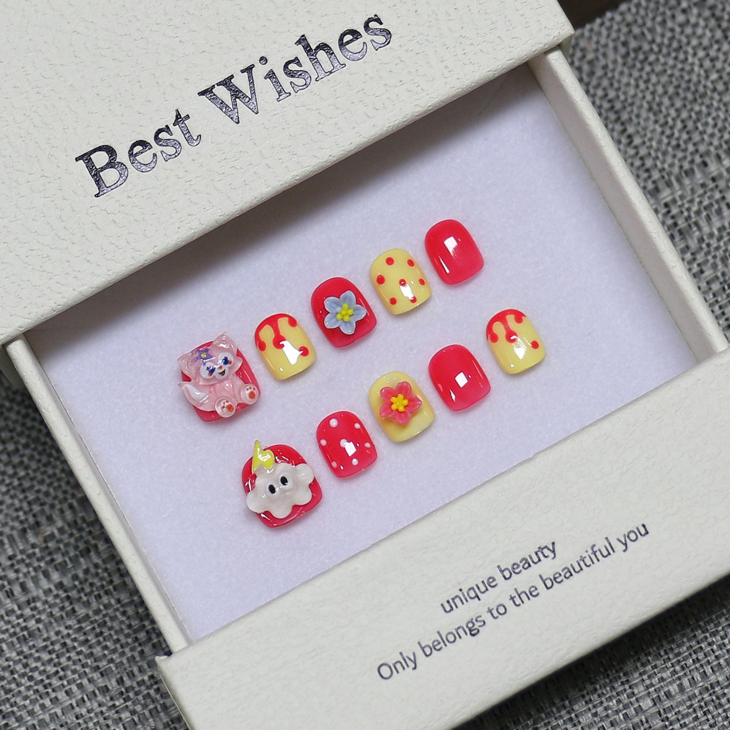 New handmade press-on nails cute cartoon fake nail flakes 3-12 years old