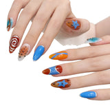 Ocean Orange Blue Retro Artistic Press On Nails