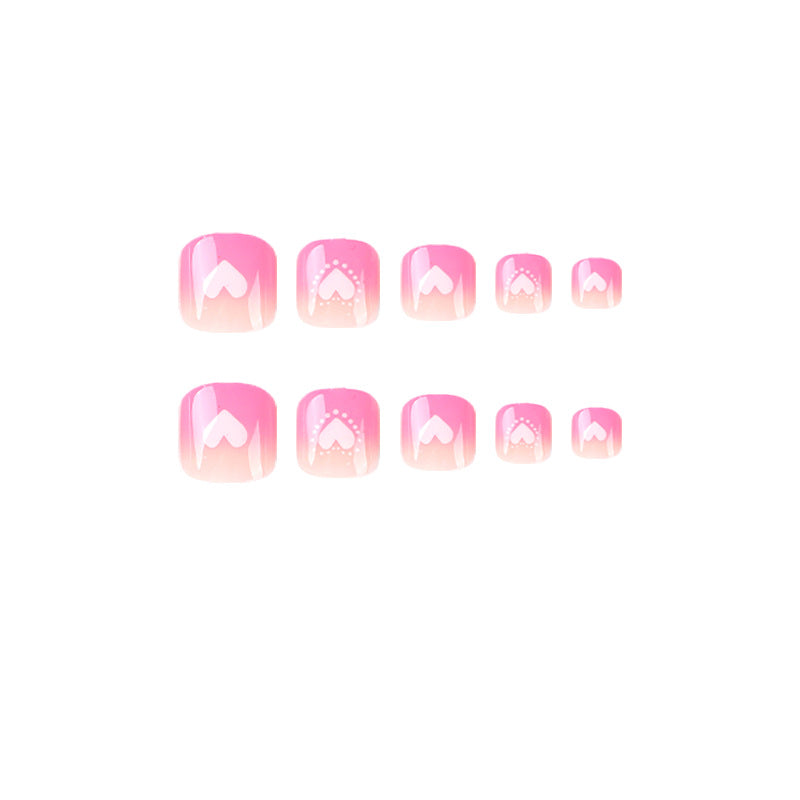 美甲 粉色漸變白色愛心 短款成品甲片｜365nails