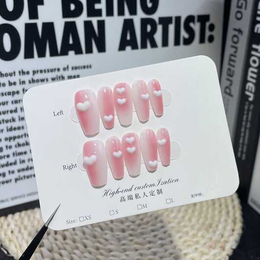 Blush gradual change handmade press-on nails ice transparent pure wind long nail patch wearable nail sticker fake nail｜365nails