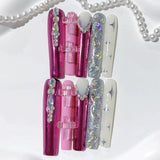 Glossy Pink Crystal Extra Long Press On Nails