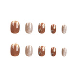 Maillard wind press-on nails caramel color autumn manicure short mini nail piece false nail wholesale｜365nails