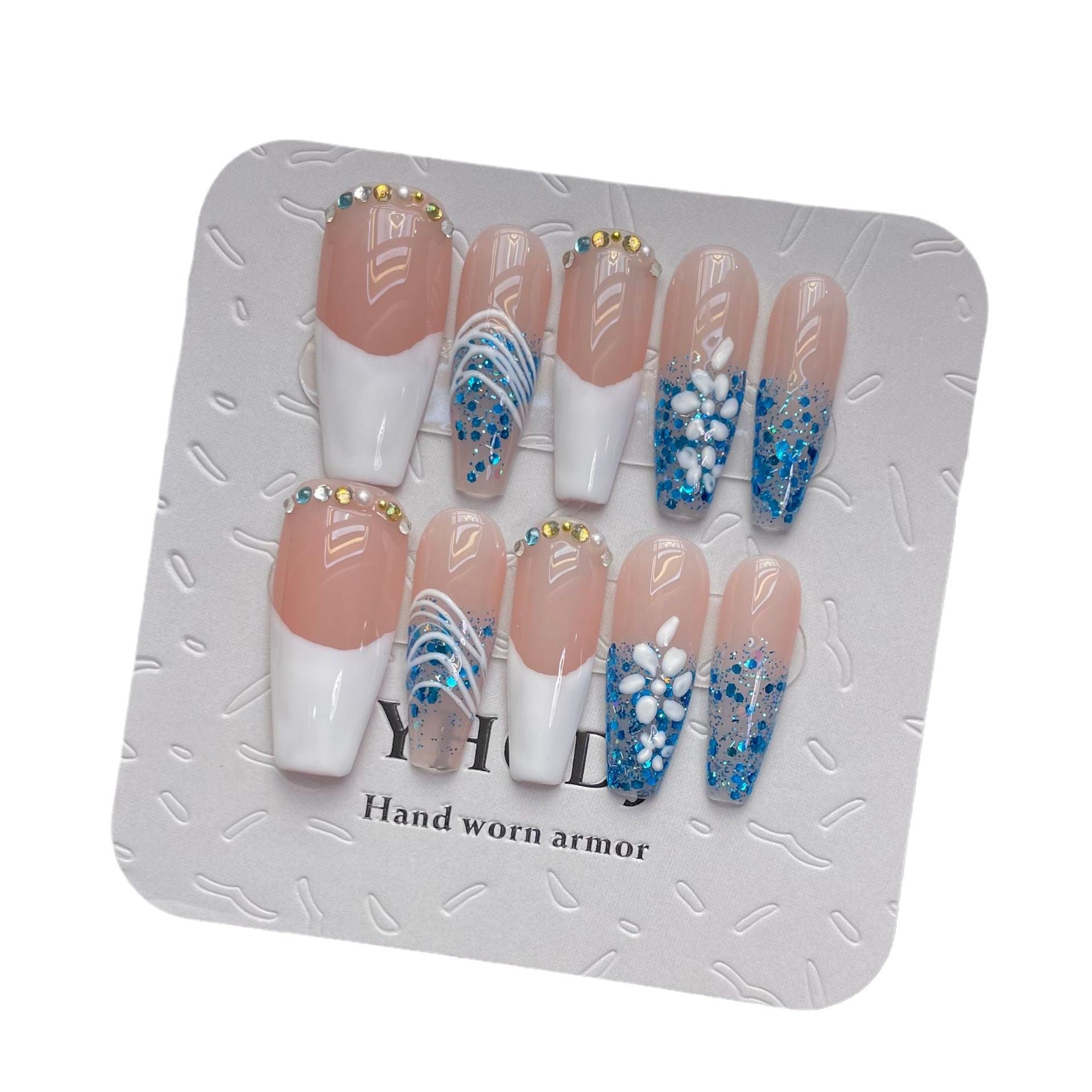 Adesivo de unhas postiças com glitter francês extra longo, produto final sexy e exagerado, Europa | 365nails