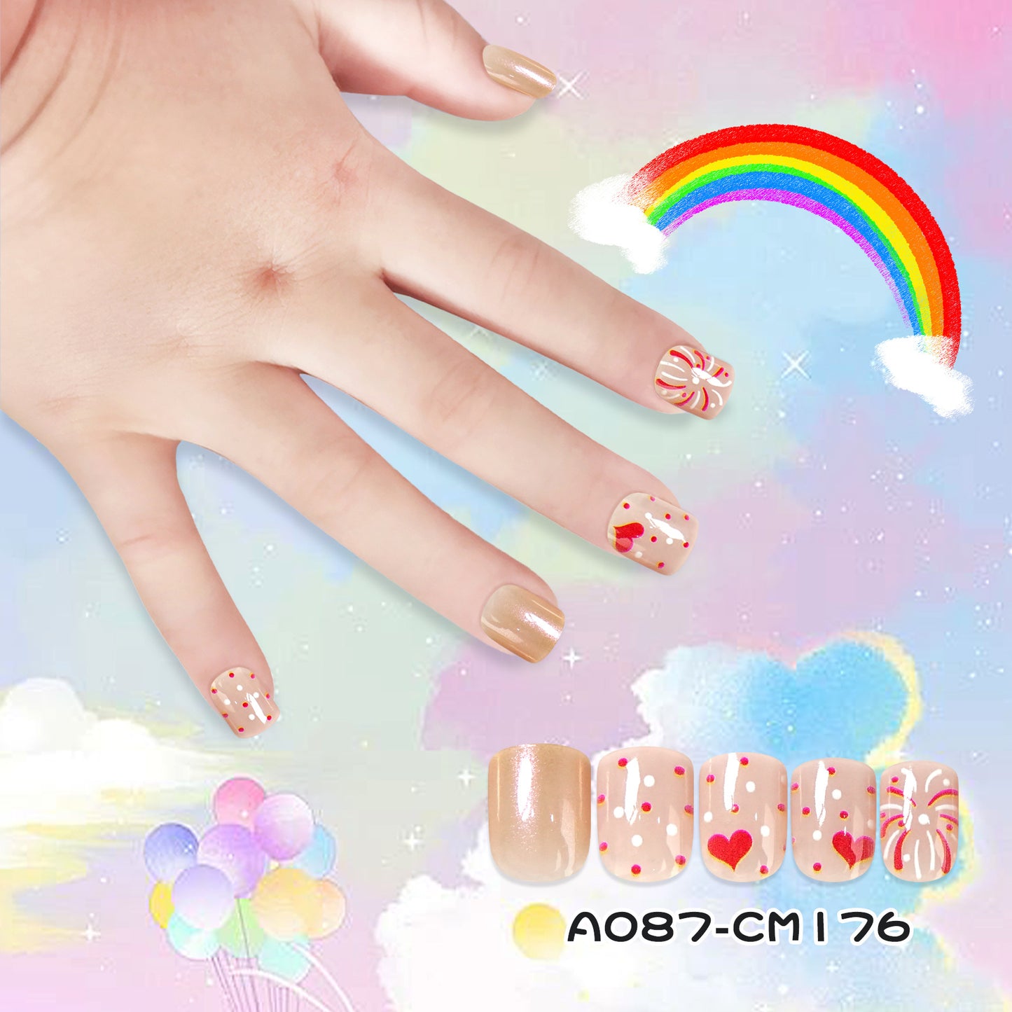 Kids press-on nails Fireworks washable manicure square head glittering gold powder 24 pieces