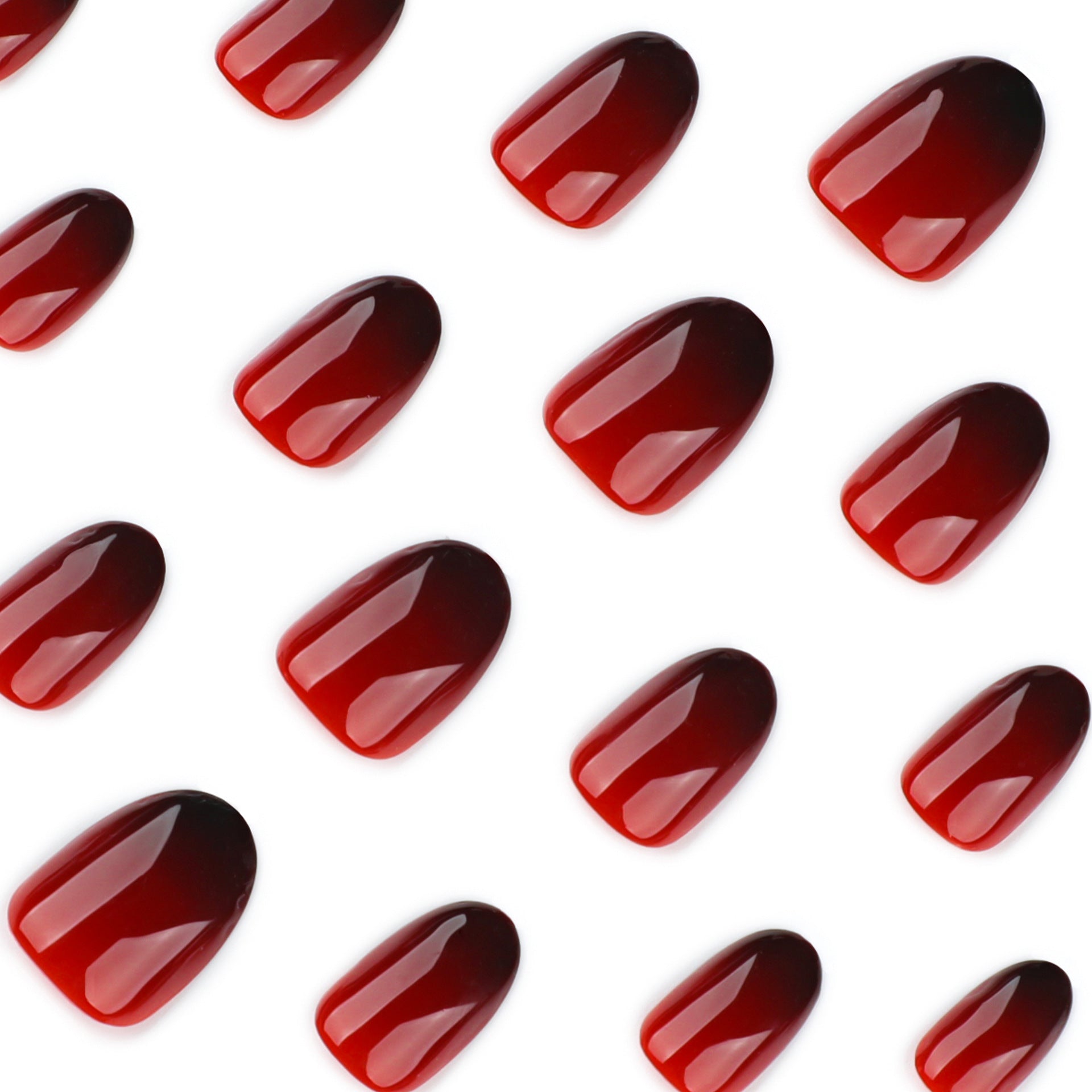 Y2k gothic red and black gradual change short circle press-on nails