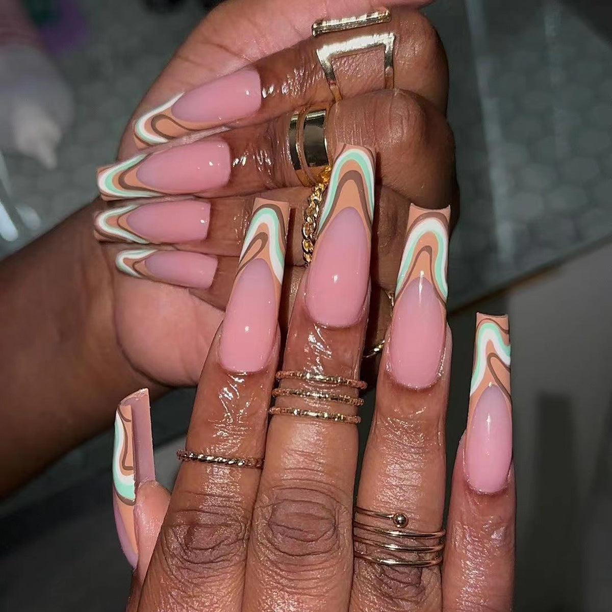 wearing armor wholesale French striped corrugated nail piece removable nail piece press on nail｜365nails