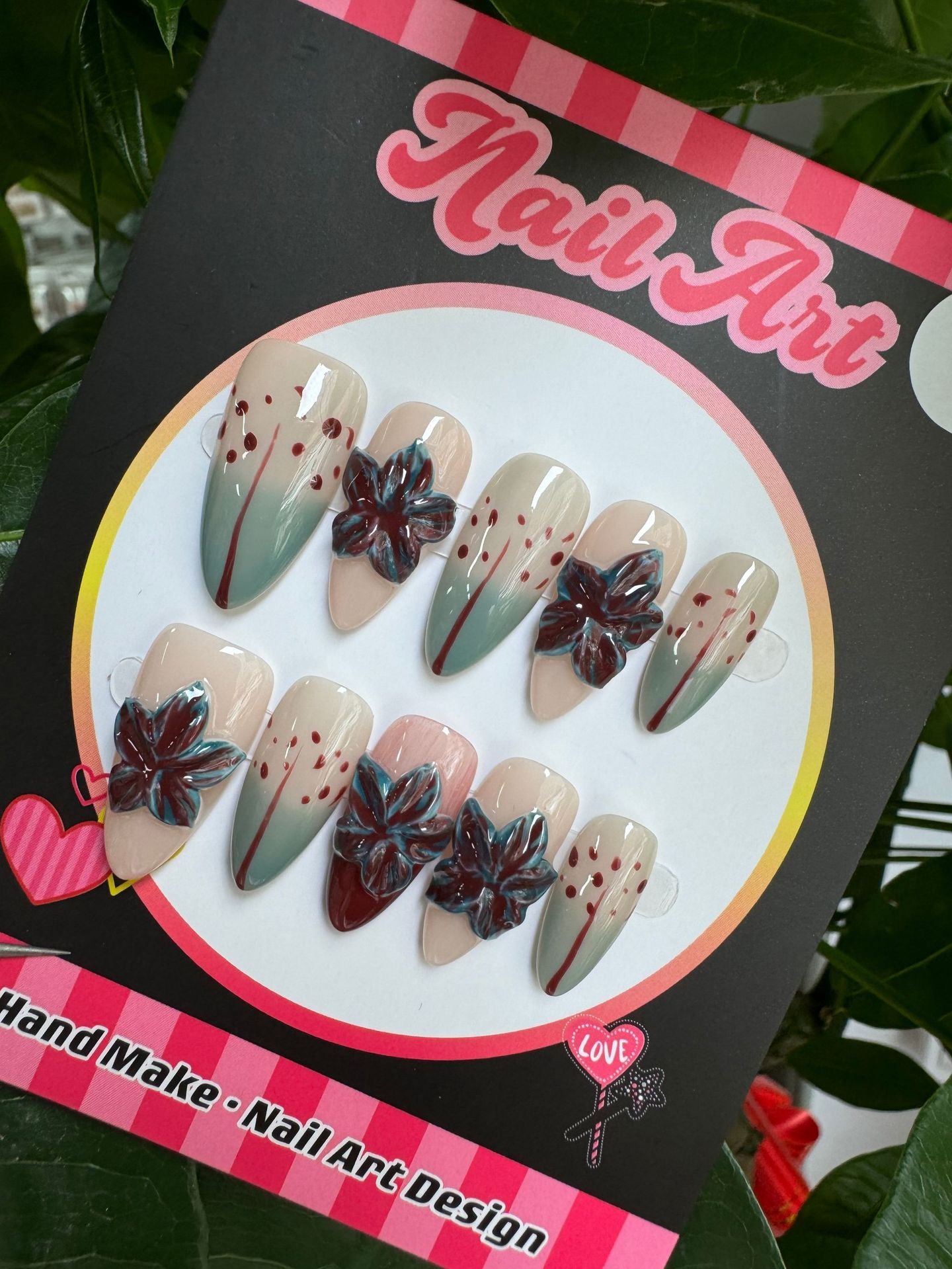 365nails: "Midnight Bloom" – 3D Floral Handmade Stiletto Nails