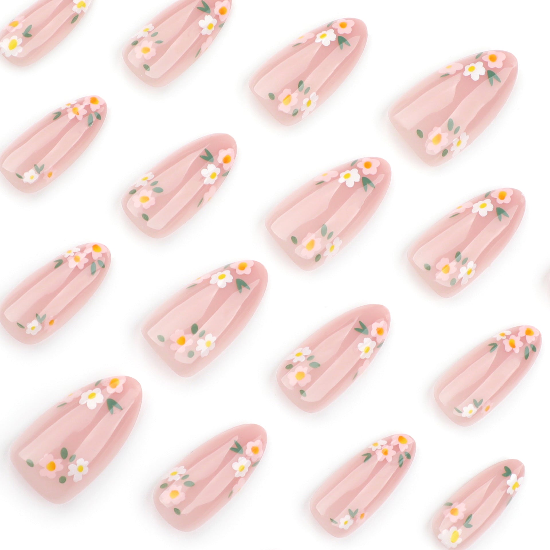 Flower fake nail manicure simple ins wind    spring and summer almond nail fake nails｜365nails