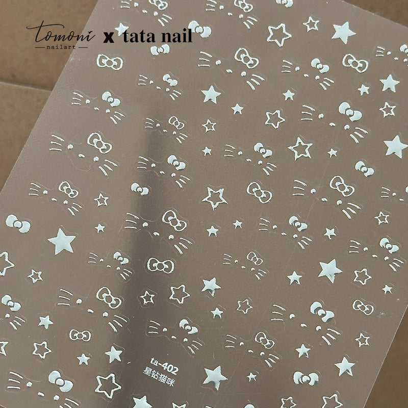 Silver Star Cat – Cute Y2K Nail Art Sticker Stickers