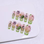 365nails-夢幻花園：「寶石蝴蝶結」 – 長款 杏仁形 手工製穿戴甲
