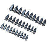 30-piece set blue solid color cat eye press-on nails - medium length almond shape