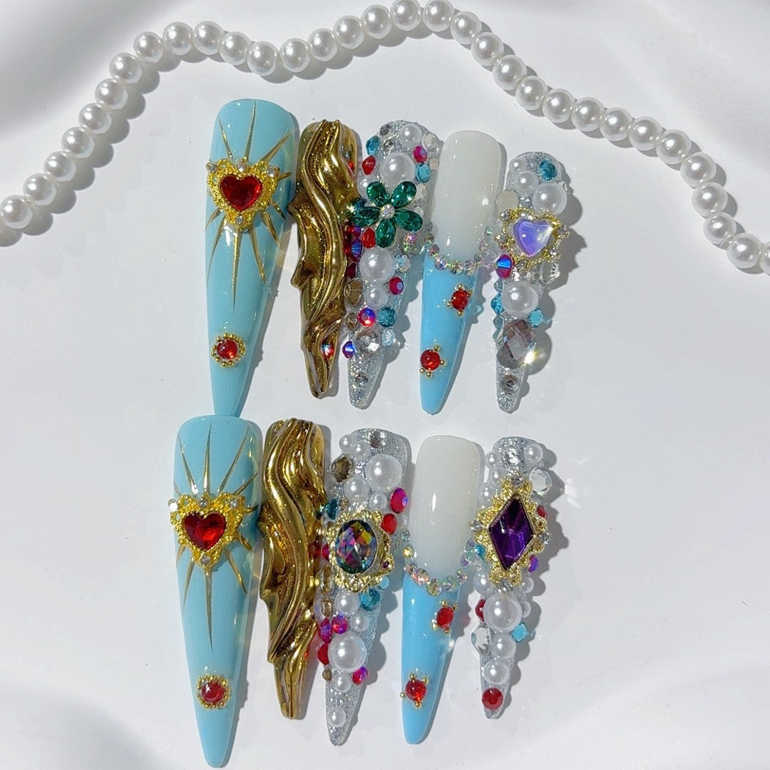 Baroque Jewel Pearl Crystal Luxury Press On Nail Set