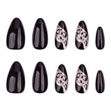Autumn and winter leopard print splicing wearing armor simple black solid color autumn manicure fake nails fake nails｜365nails
