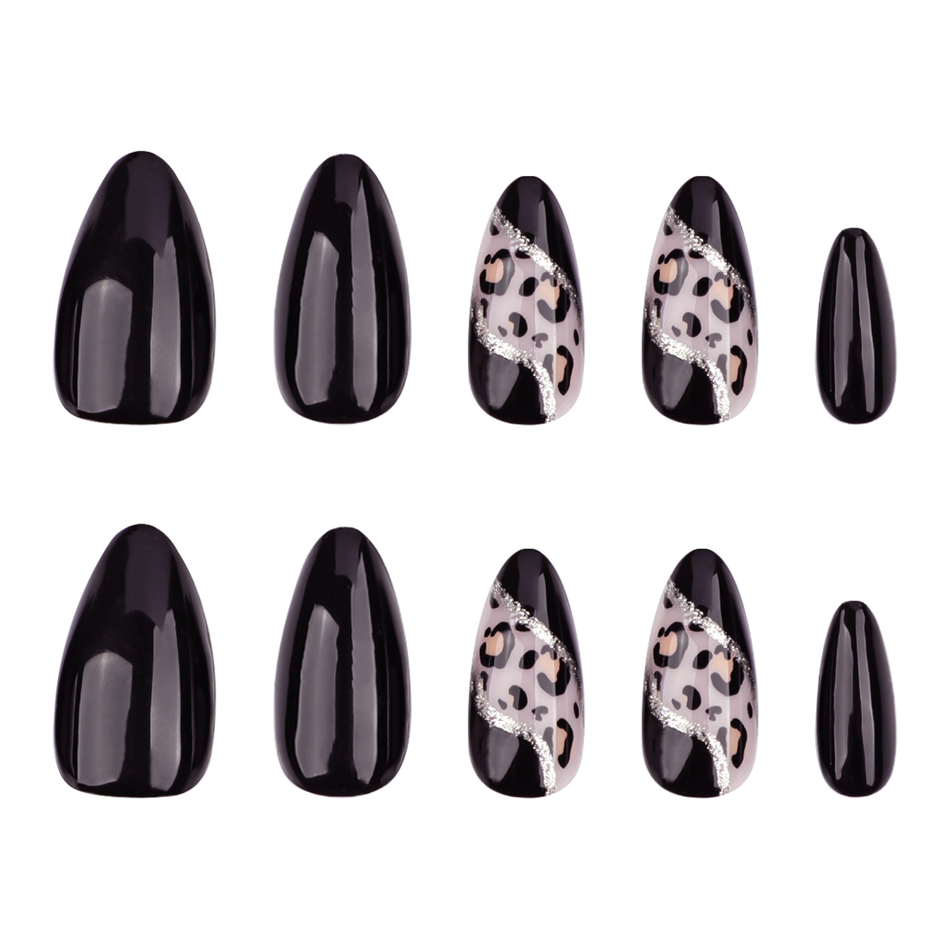 Autumn and winter leopard print splicing wearing armor simple black solid color autumn manicure fake nails fake nails｜365nails