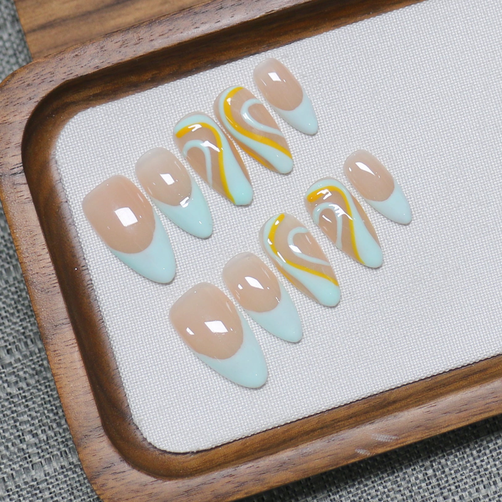 Beach Wave: "Mint Tropic" – Long Almond Press-On Nails