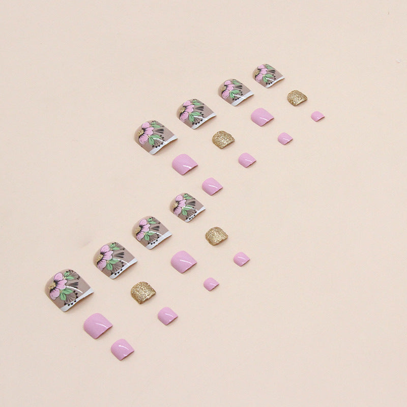 春夏新品 清新綠葉×紅花 溫柔女孩系腳趾穿戴甲｜閃耀純色 甲片 批發｜365nails