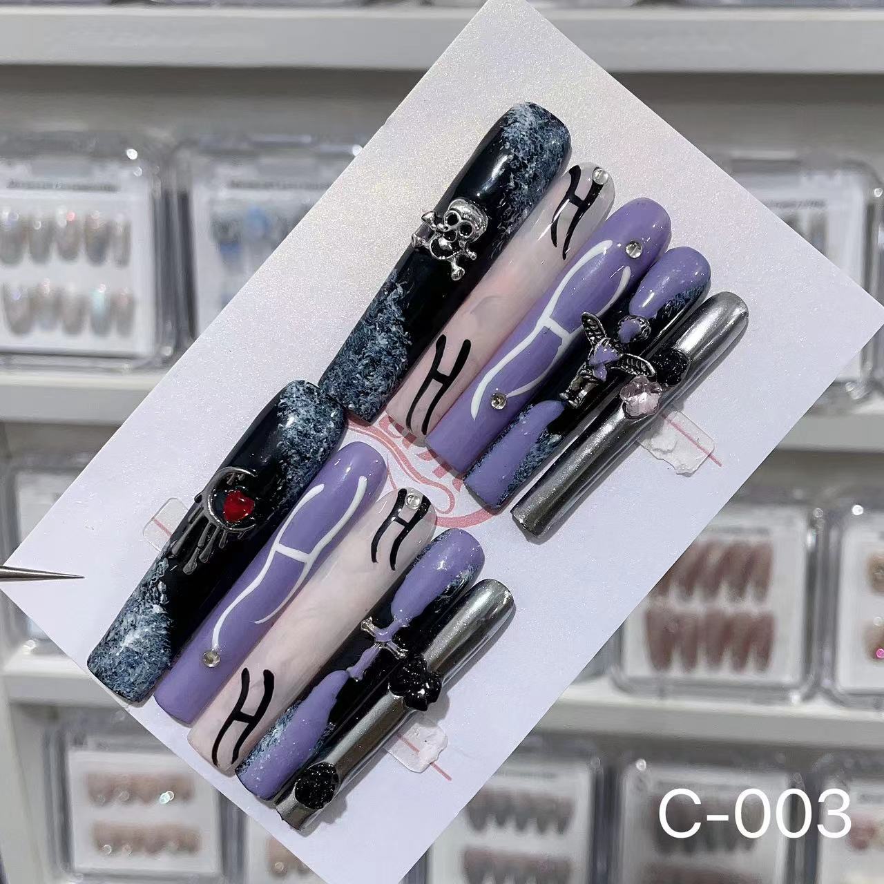 Extra Long 5.5cm Water Pipe Press-On Nails | Handmade Collection | Round Shape