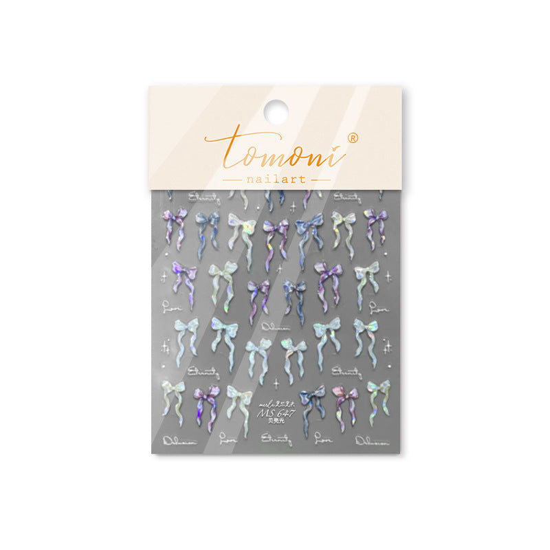 Pastel Long-Tail Bow: "Embossed Pastel" – 3D Nail Sticker