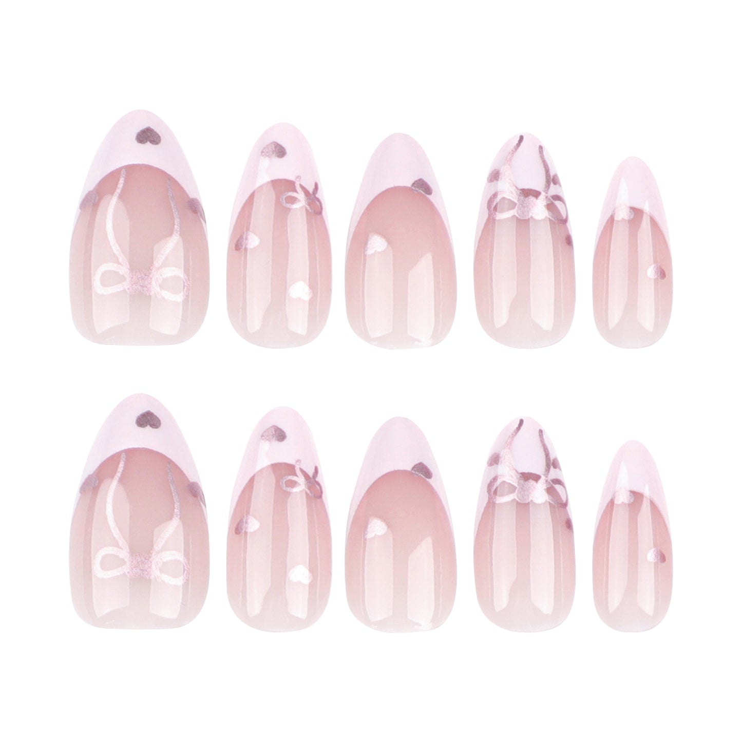 Wear nail pieces French pink nail art bow love fake nails  Internet celebrity nail art pieces wholesale｜365nails