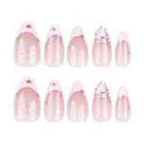 Usa piezas de uñas francesas con diseño de lazo rosa para uñas postizas, diseños de uñas de celebridades de Internet al por mayor | 365nails