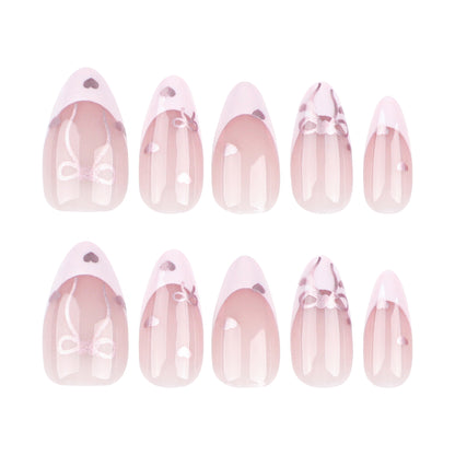 Wear nail pieces French pink nail art bow love fake nails  Internet celebrity nail art pieces wholesale｜365nails