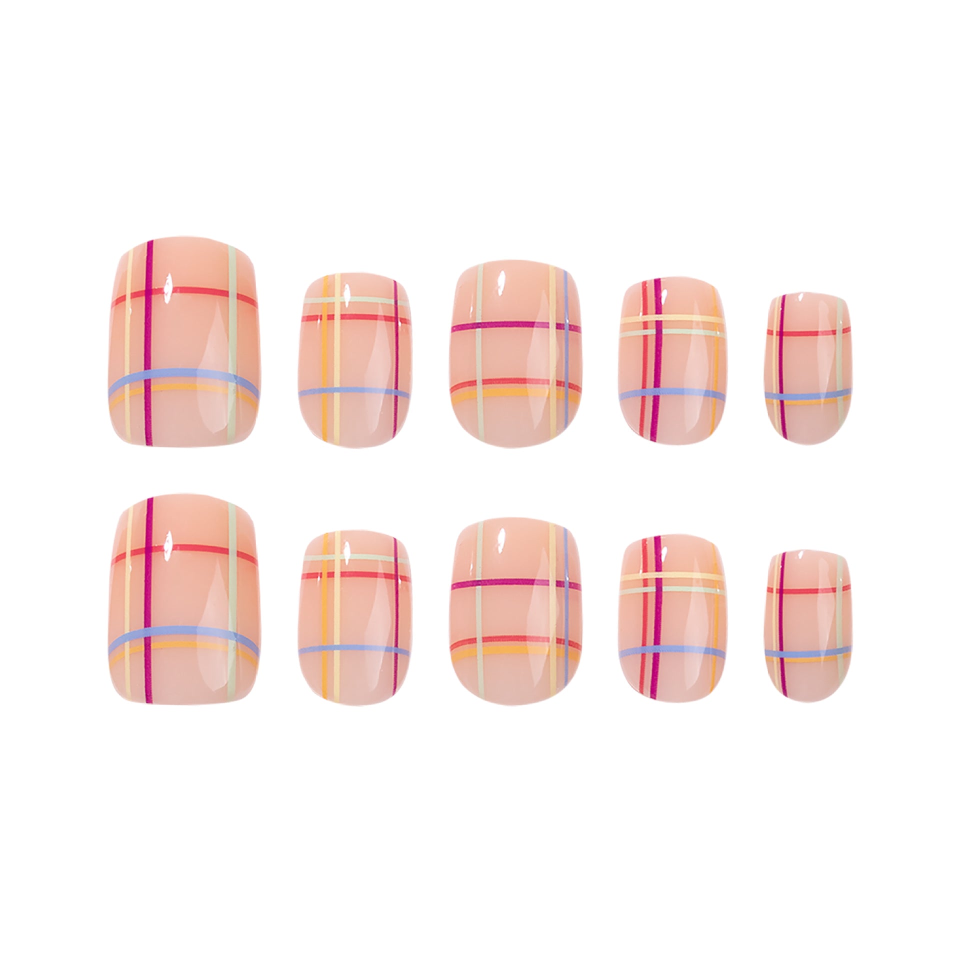 365nails: "Pastel Plaid Short Square" – Spring Press-on Nails