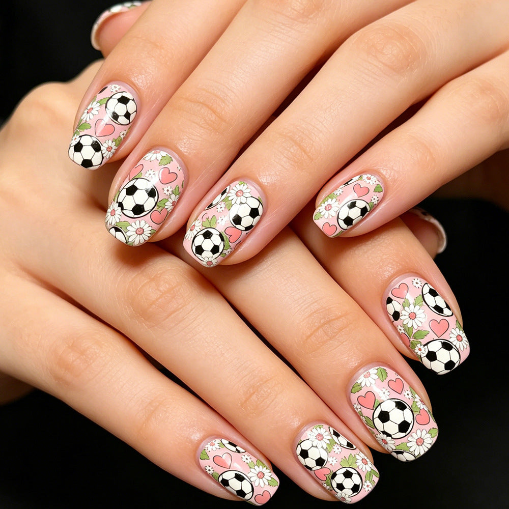 Copa do Mundo Unhas Postiças Coração Floral Rosa Fofo (Doce/24unidades/Oval)