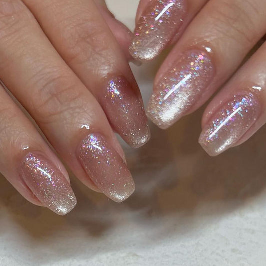 hot-selling solid color cat eye wearing nail removable short nude fake nail nail patch finished nail piece｜365nails