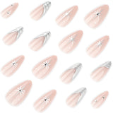 French 3D Silver Metallic Wind Pink Short Almond press-on nails