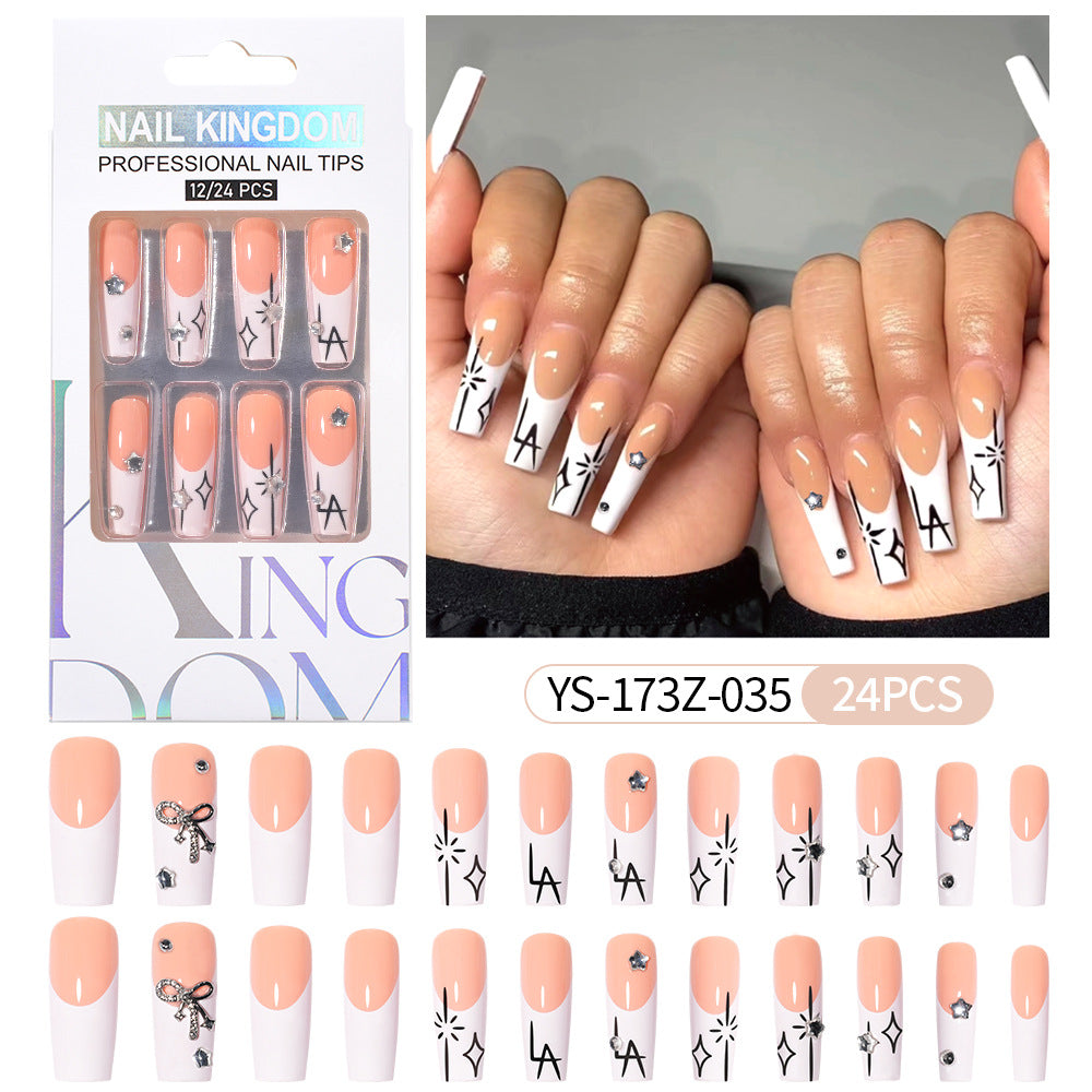 Press on nails fake nail patch extension nail Spice Girl medium rectangle removable 24 pieces with drill manicure