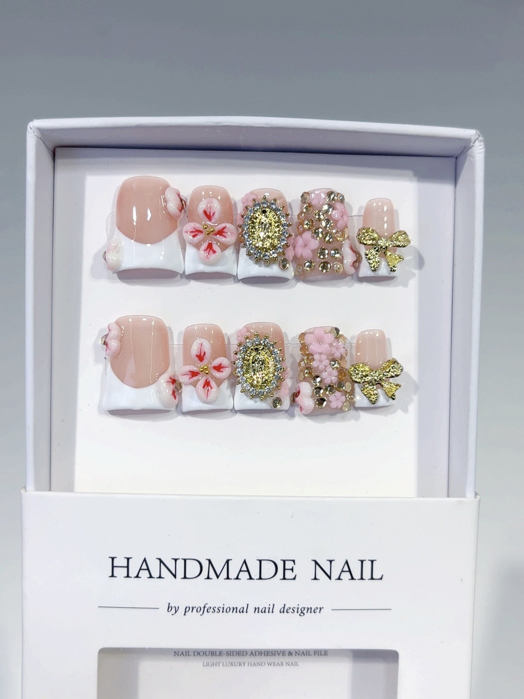 Vintage Luxury: "Blossom Regal" – Short Square Nude & Pink Floral Handmade Press-On