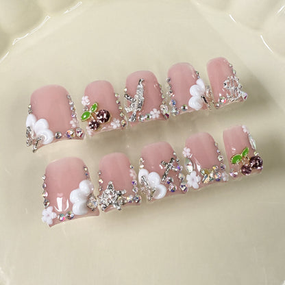 Uñas de pico de pato, dulce arte de uñas tallado con hielo, lleno de diamantes y destellos, chicas dulces y geniales. Uñas prensadas hechas a mano al por mayor | 365nails