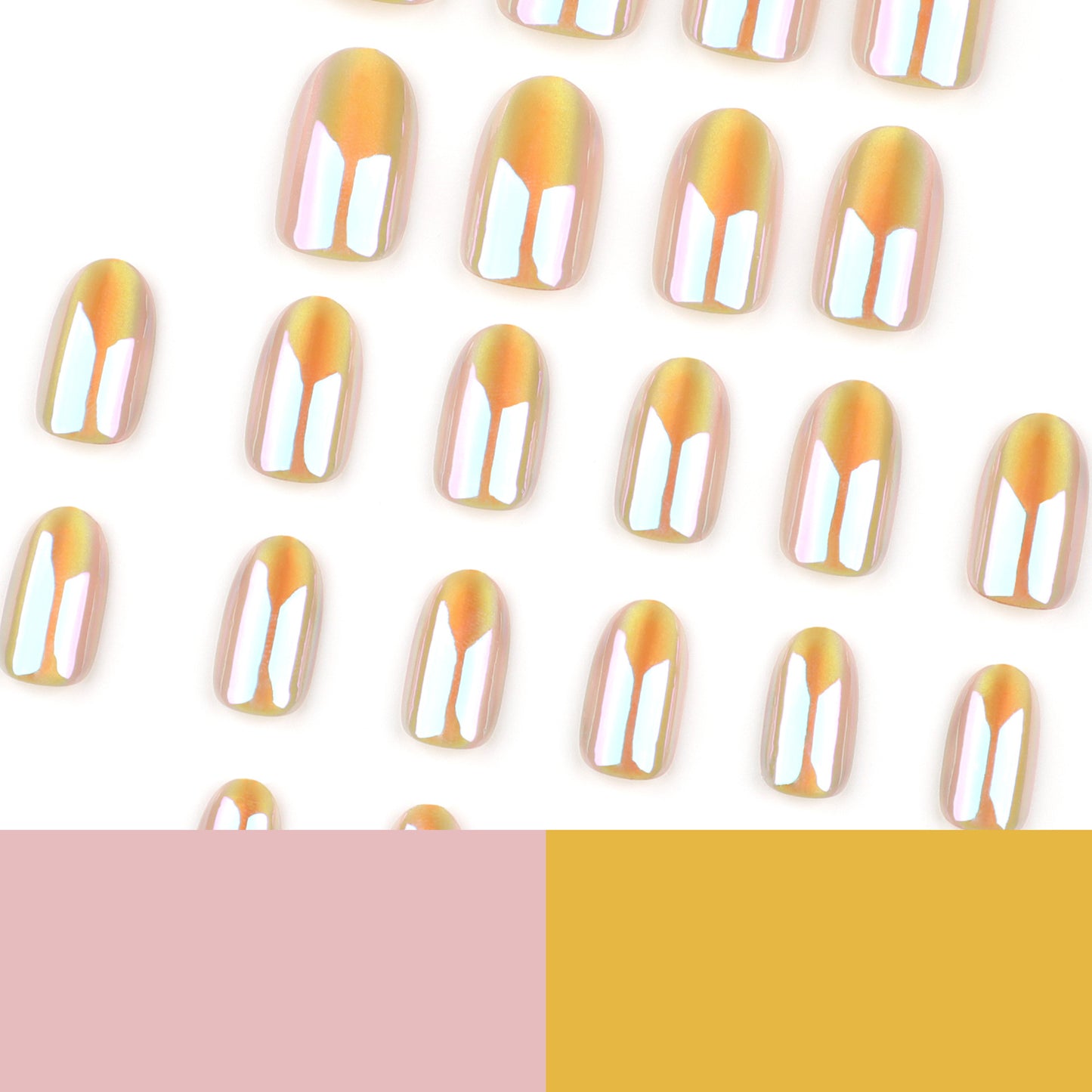 Yellow solid color simple press-on nails fake nail aurora cat eye short nail patch  hot-selling nail piece｜365nails