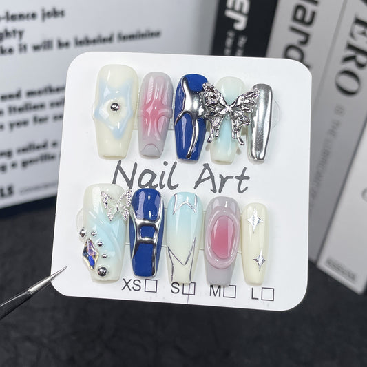Mudança gradual multicolorida Y2K, unhas postiças coloridas artesanais, doces e descoladas, médias e longas, patch finalizado para arte em unhas｜365nails