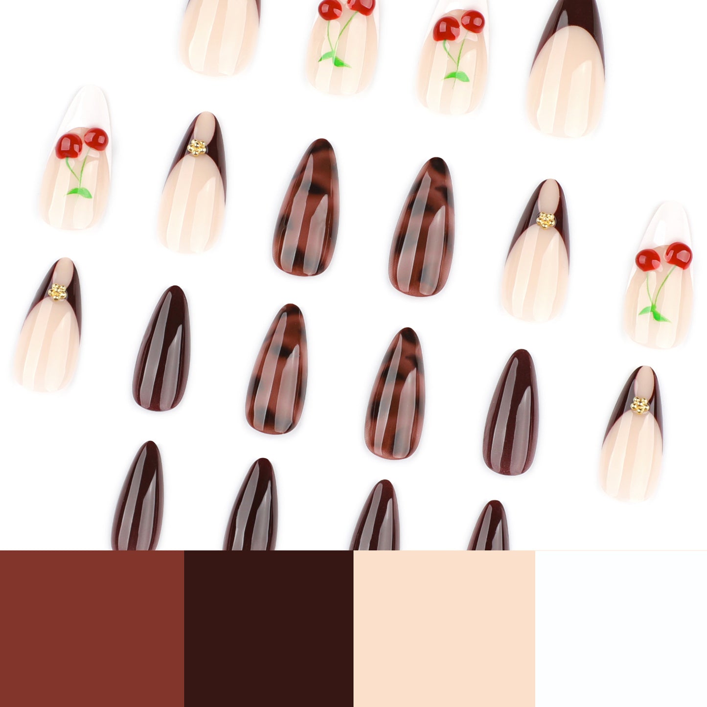 Cherry Red Cute French Accent Press On Nails