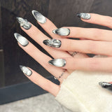 Silver Midnight Floral Press On Nails