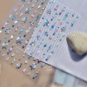 Teal Jelly French Tip & Gems: "Ocean Breeze French Manicure" – 5D Embossed Nail Sticker