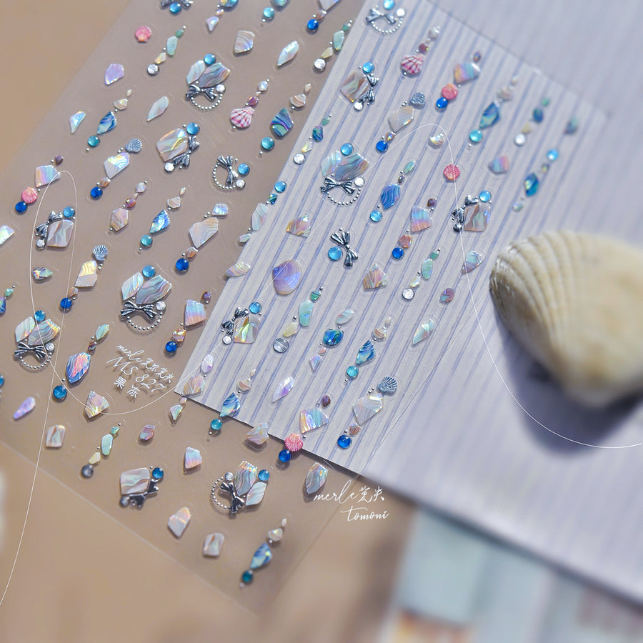 Teal Jelly French Tip & Gems: "Ocean Breeze French Manicure" – 5D Embossed Nail Sticker