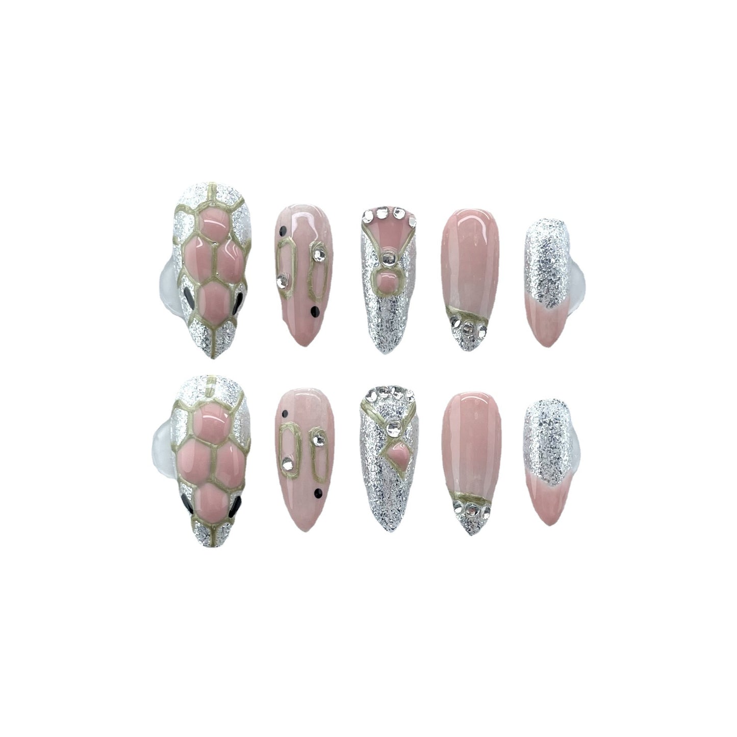 [Pure Handmade Real Shot] Arte em unhas xadrez com cabeça de cobra rosa para meninas, unhas médias e longas avançadas | 365nails