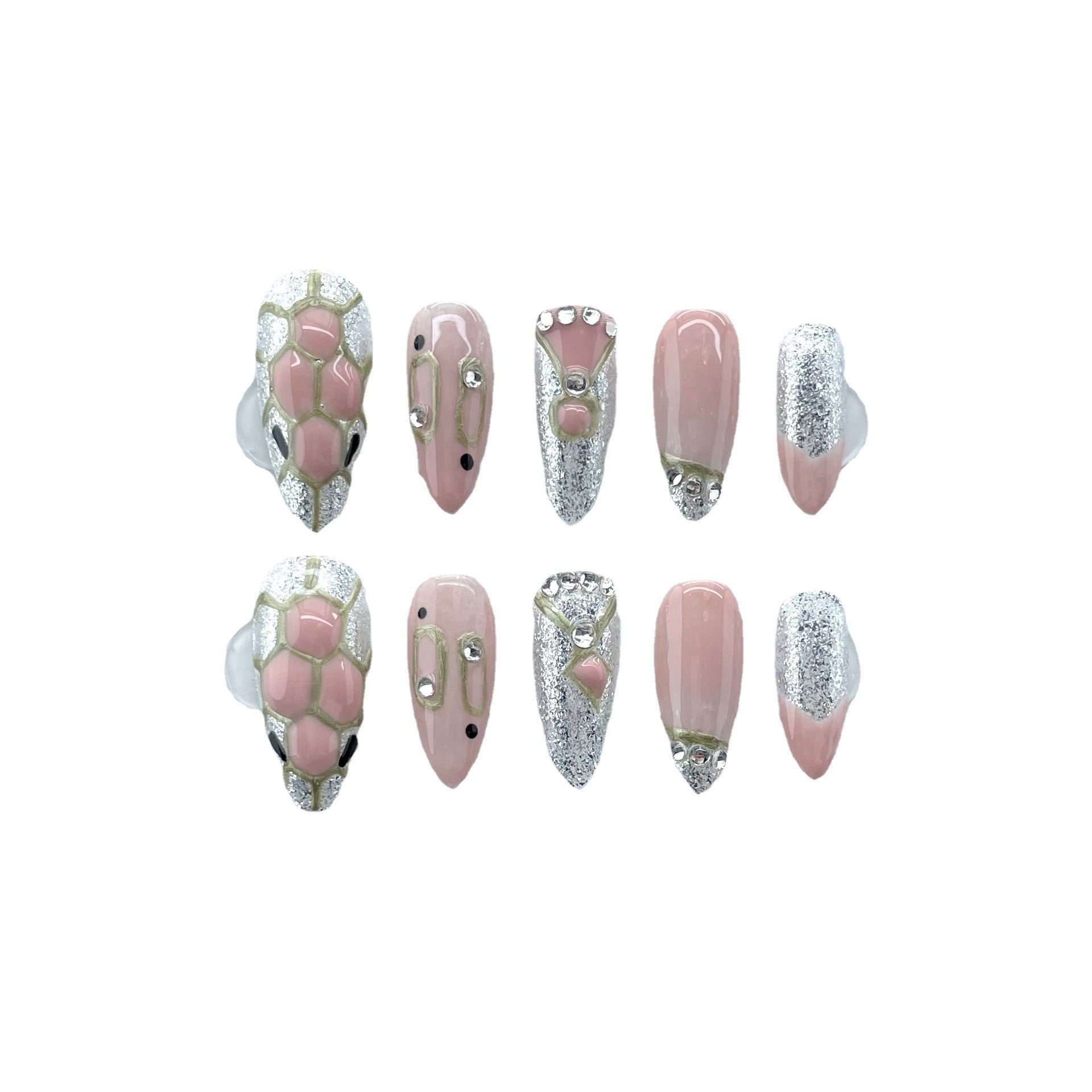 [Pure Handmade Real Shot] Girl Pink Snake Head Plaid Nail Art Wear Nail Medium and Long Advanced | 365nails