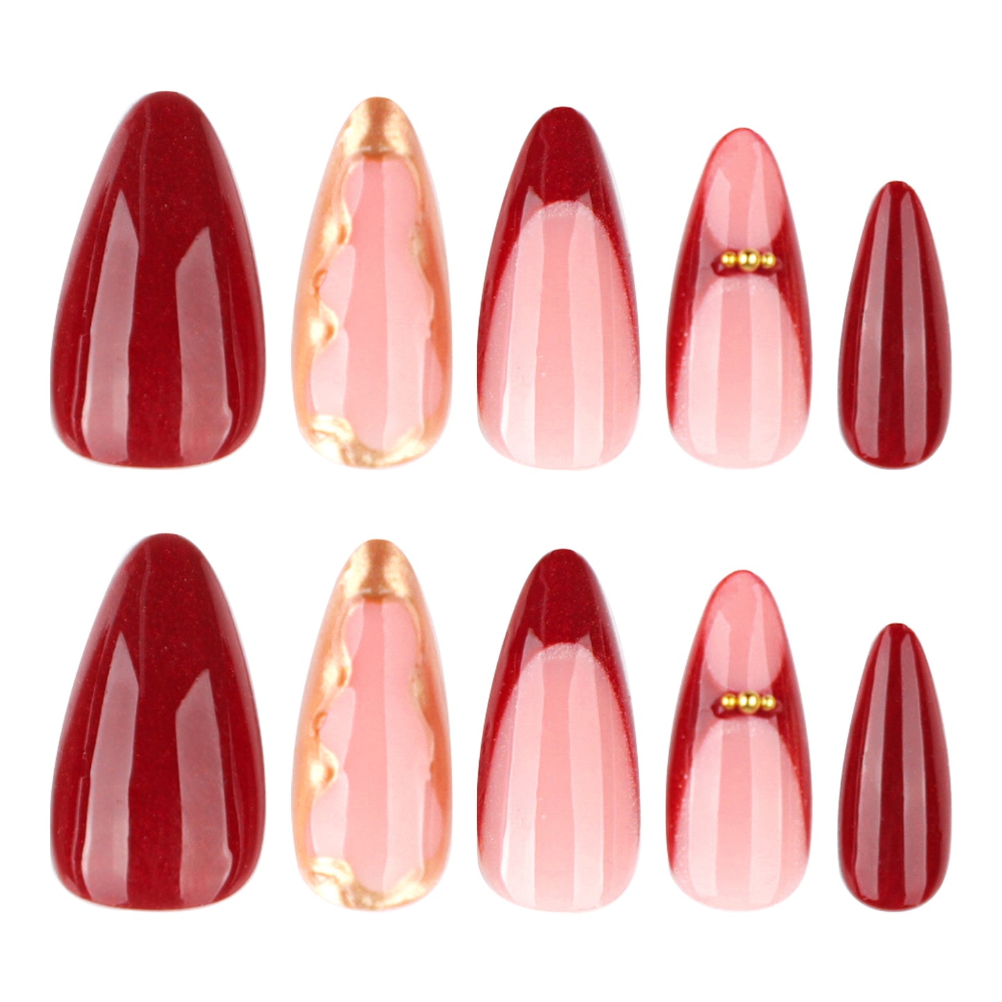 hot-selling French red press on nails  explosion wearable  almond nail art ｜365nails