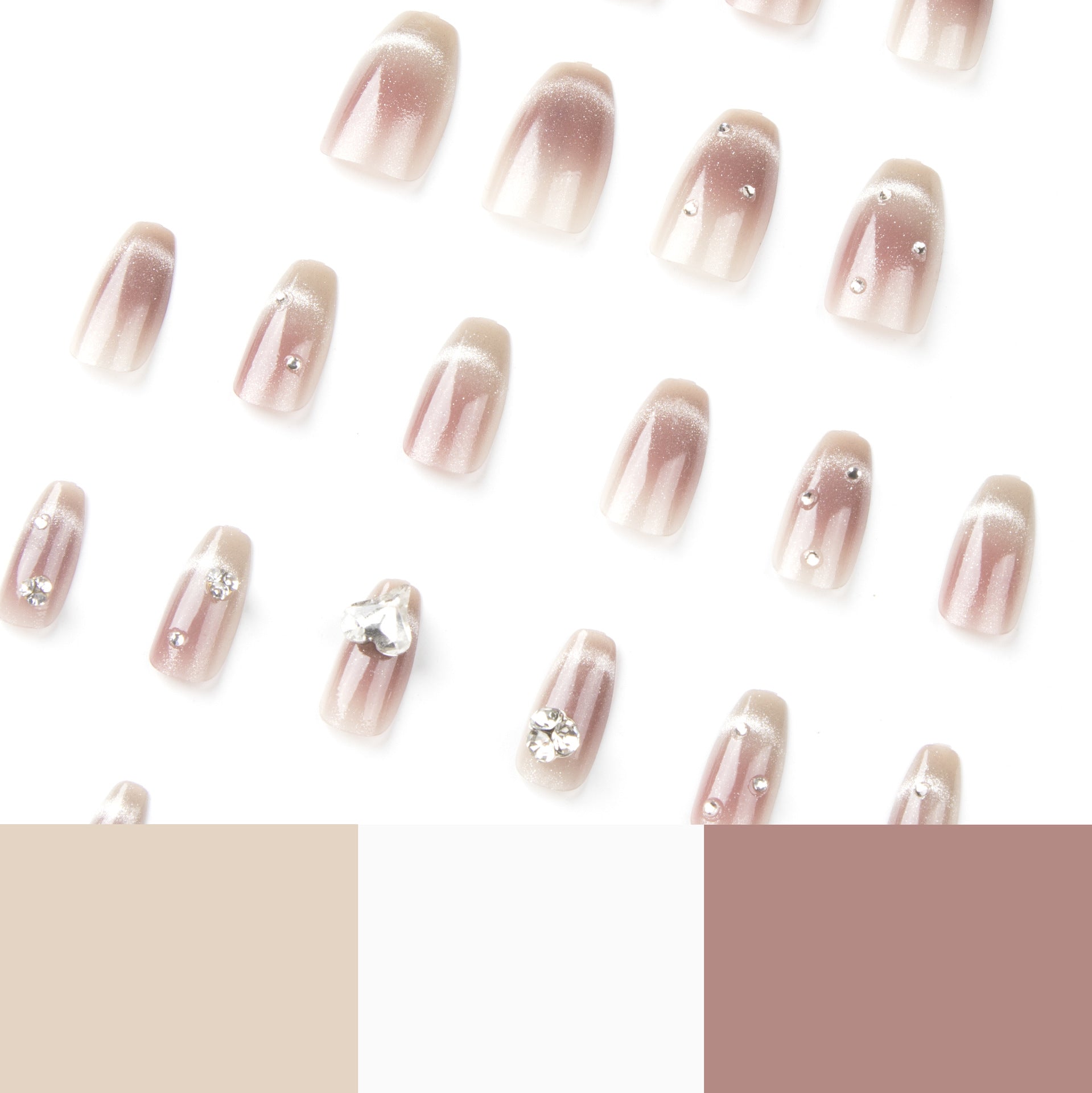 Pieza de uña con forma de ojo de gato en gris y rosa, con diamantes de imitación, pieza de taladro apilada, uña postiza extraíble, producto terminado｜365nails