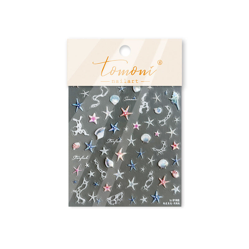 Coastal Starfish Collection: "Seashell Star" – 3D Embossed Nail Sticker