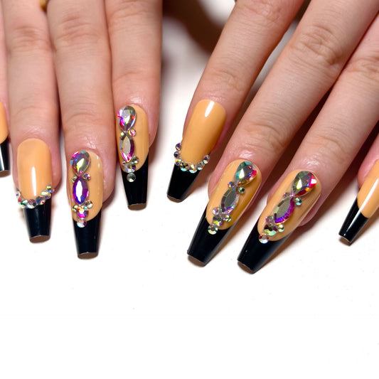 Wearing armor wholesale black French with flash rhinestones Wearing armor,  press on nail pieces｜365nails