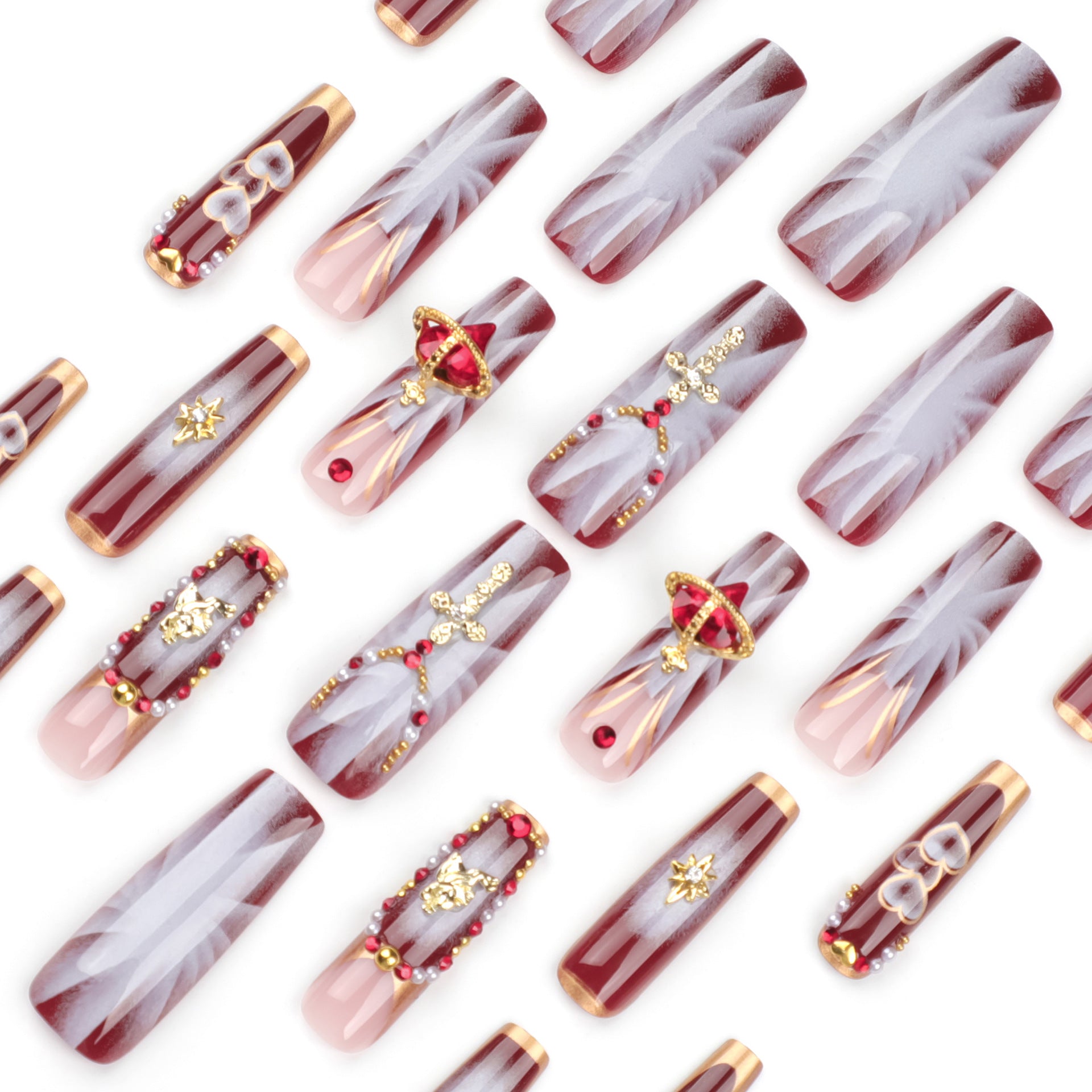 Uñas francesas con destellos explosivos de diamante, especiales para uñas artísticas, parches de uñas con gemas de amor planetario, venta al por mayor | 365nails