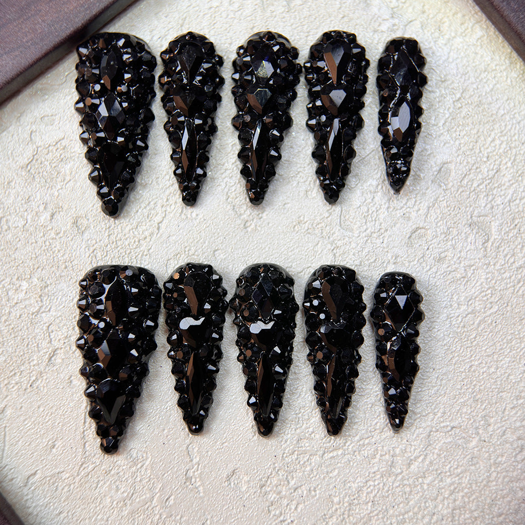 Black Crystal Stiletto Press On Nails