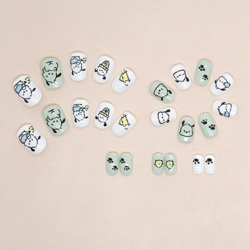 Scribbled puppy little yellow chicken super cute kids nails 24 pieces｜365nails